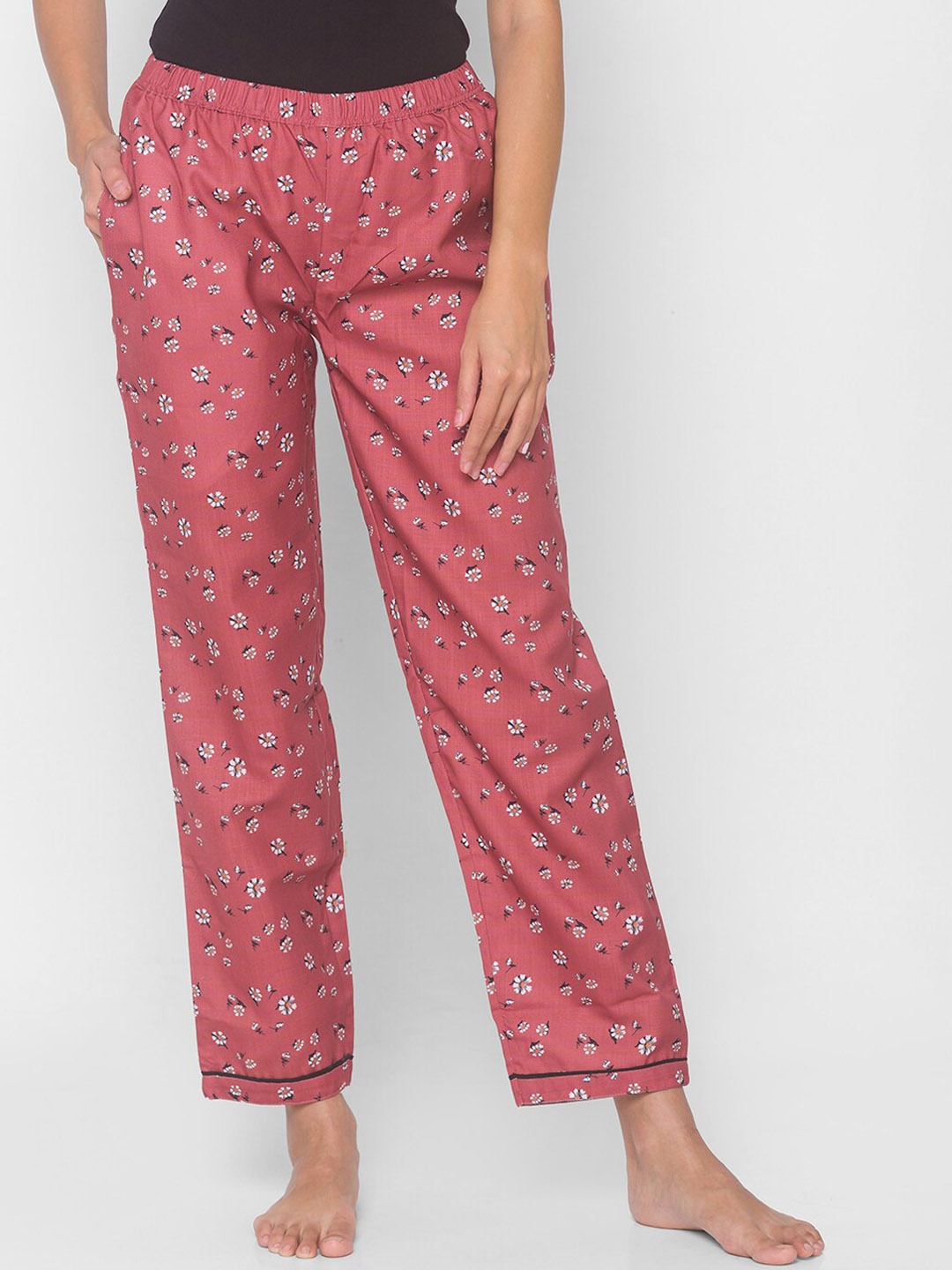 

NOIRA Women Floral Printed Cotton Lounge Pants, Pink