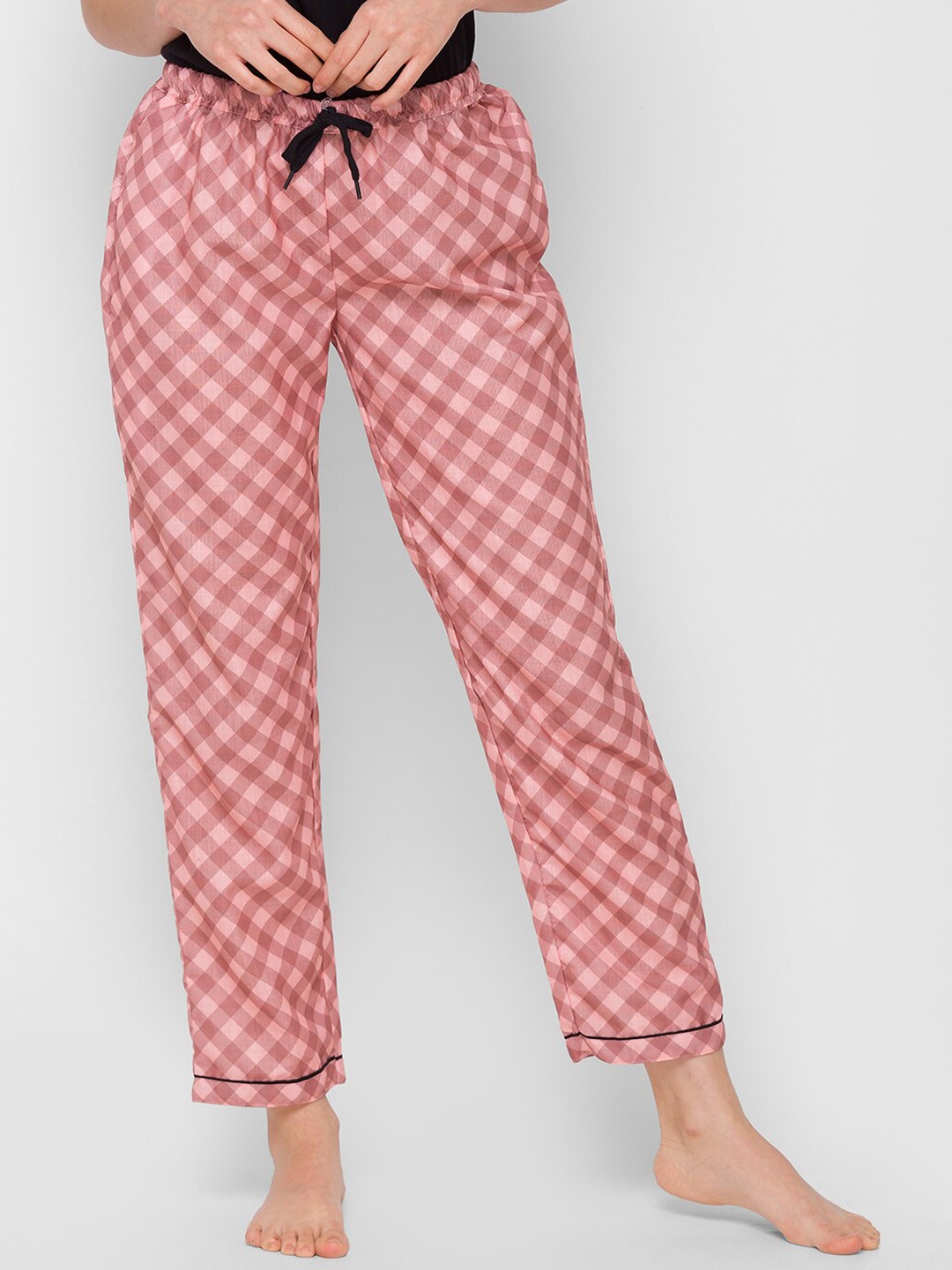 

NOIRA Women Checked Cotton Lounge Pants, Pink