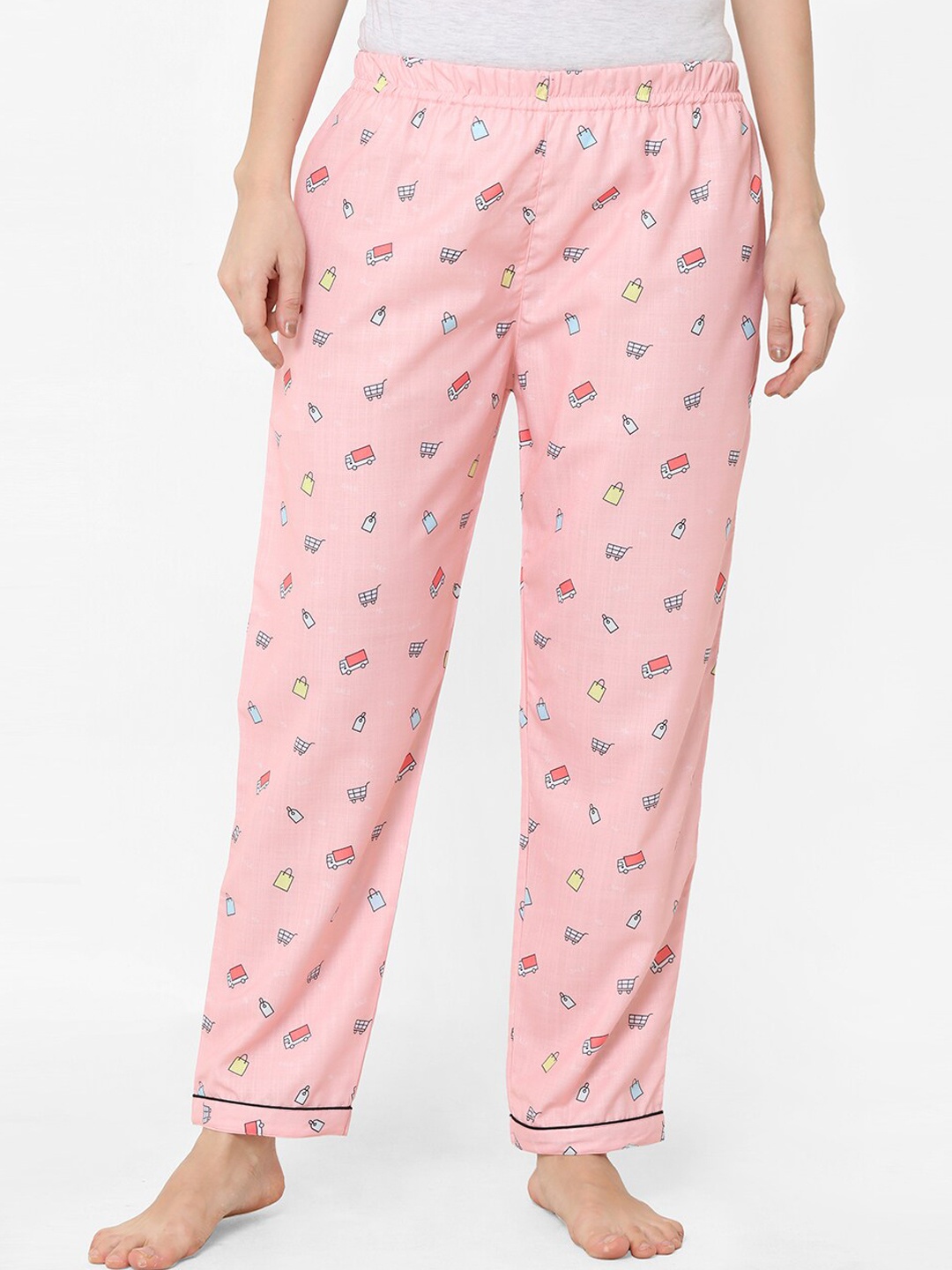 

NOIRA Women Printed Mid-Rise Cotton Lounge Pants, Pink