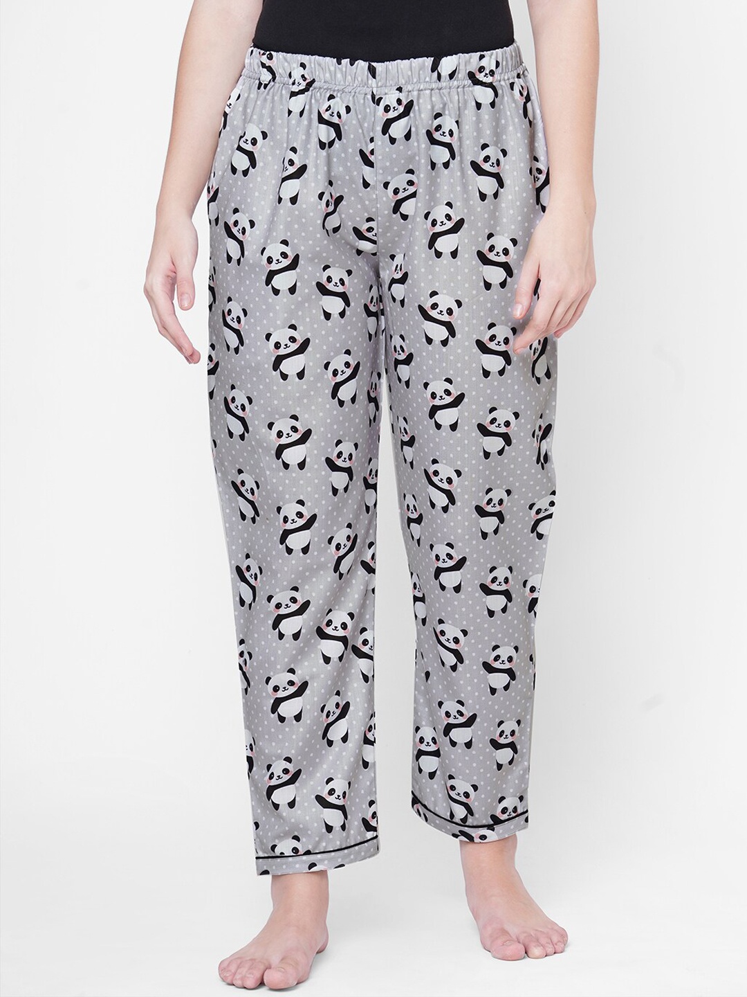 

NOIRA Women Printed Mid-Rise Cotton Lounge Pants, Grey