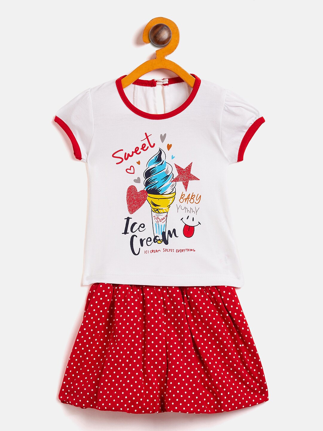 

Camey Infant Girls Cotton Printed T-Shirt With Shorts, Red