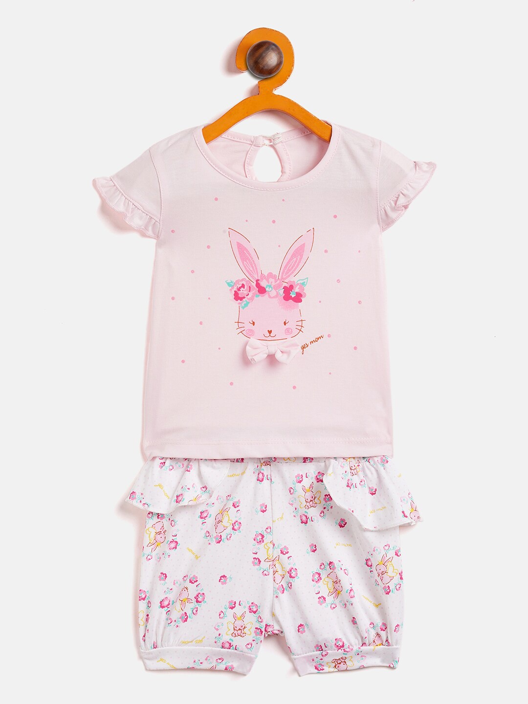 

Camey Infant Girls Cotton Printed T-Shirt With Shorts, Pink