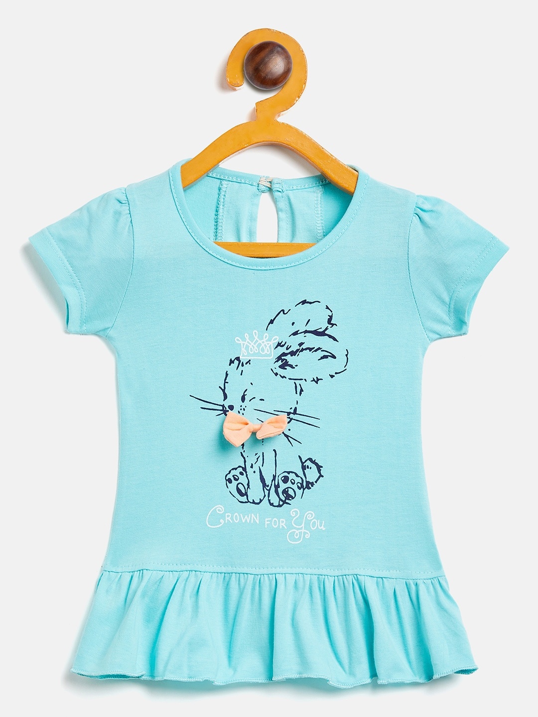 

Camey Infant Girls Graphic Printed Bow Detail Drop-Waist Cotton Dress, Blue