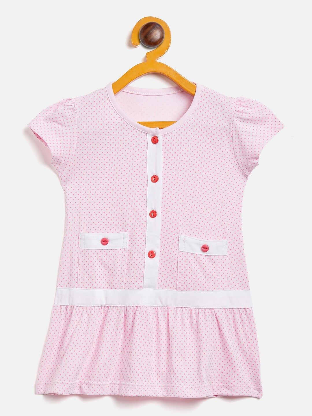 

Camey Infant Girls Polka Dots Drop-Waist Cotton Dress, Pink