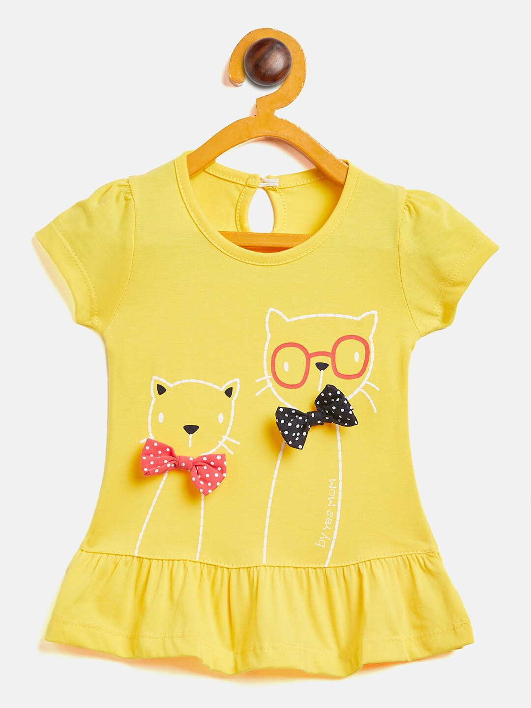 

Camey Infant Girls Graphic Printed Bow Detail Drop-Waist Cotton Dress, Yellow