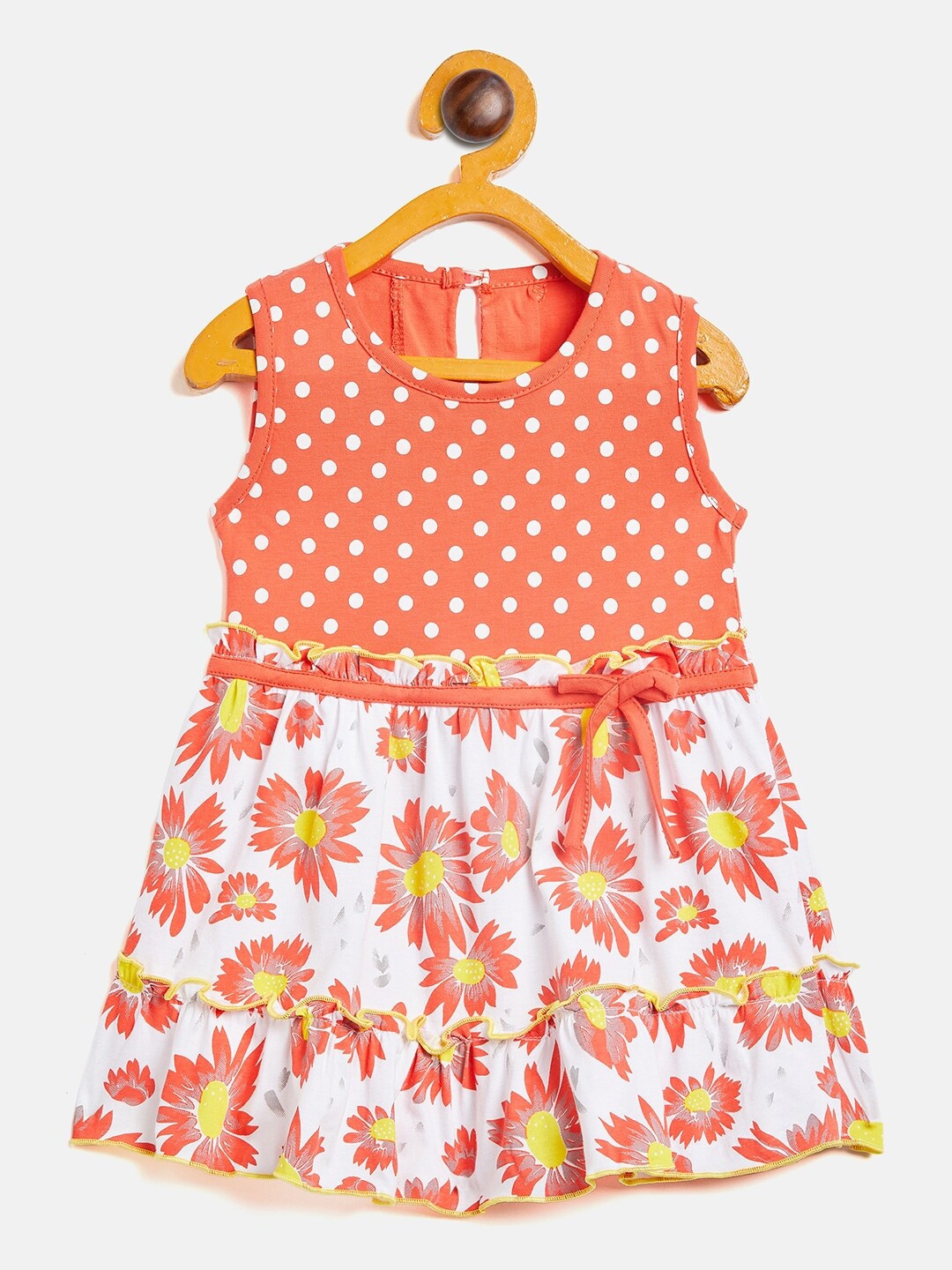 

Camey Infant Girls Floral Printed Fit & Flare Cotton Dress, Coral