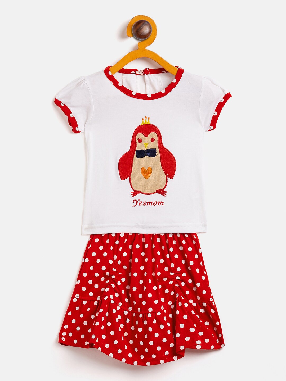 

Camey Girls Printed Top With Skirt, Red