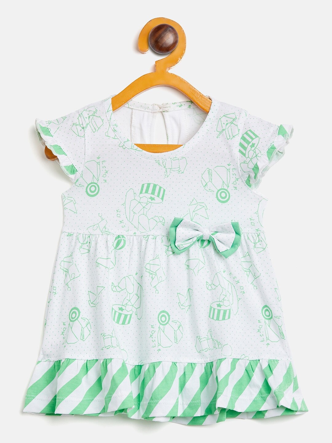 

Camey Girls Printed Cotton A-Line Dress, Green