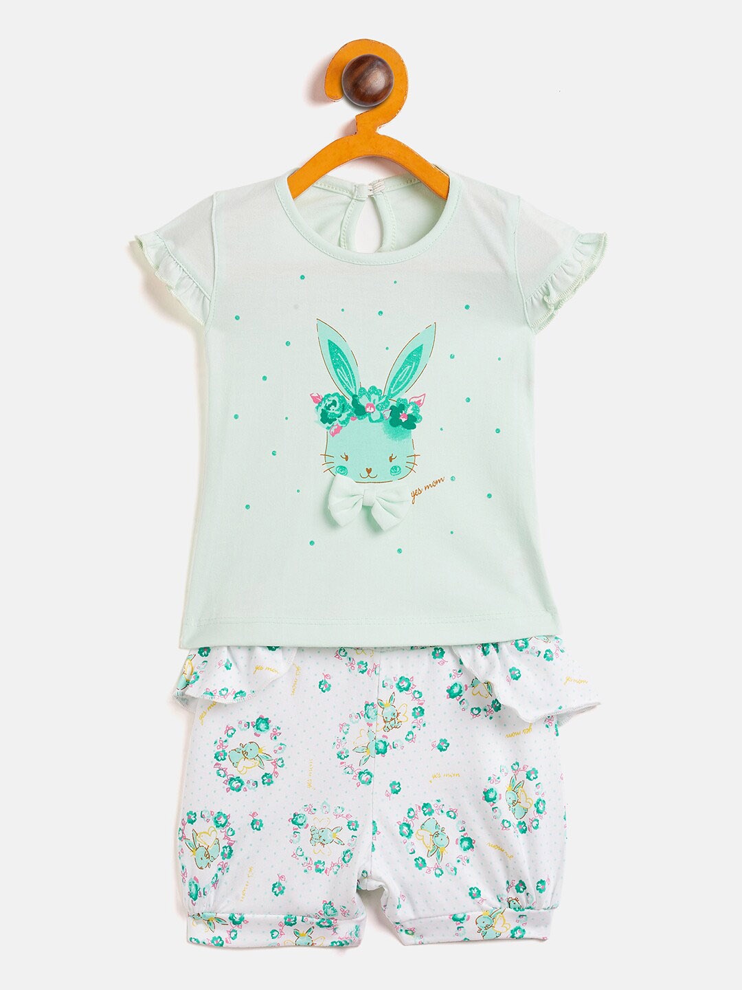 

Camey Girls Printed Top With Shorts, Green