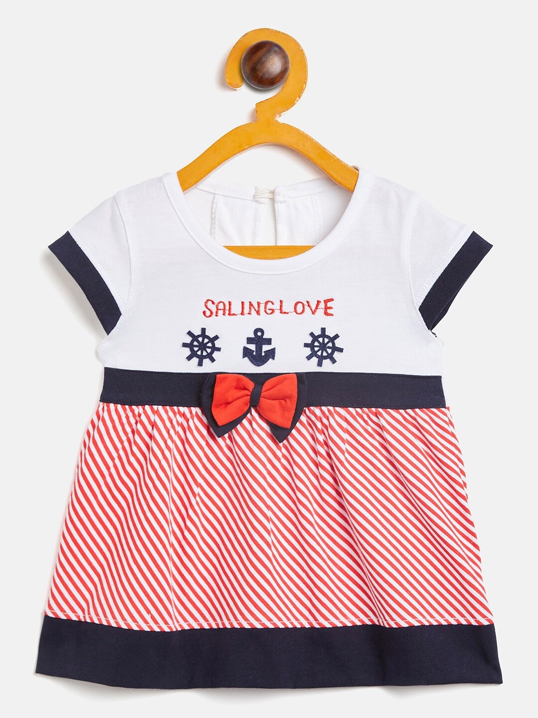 

Camey Infant Girls Striped Bow Fit & Flare Cotton Dress, White