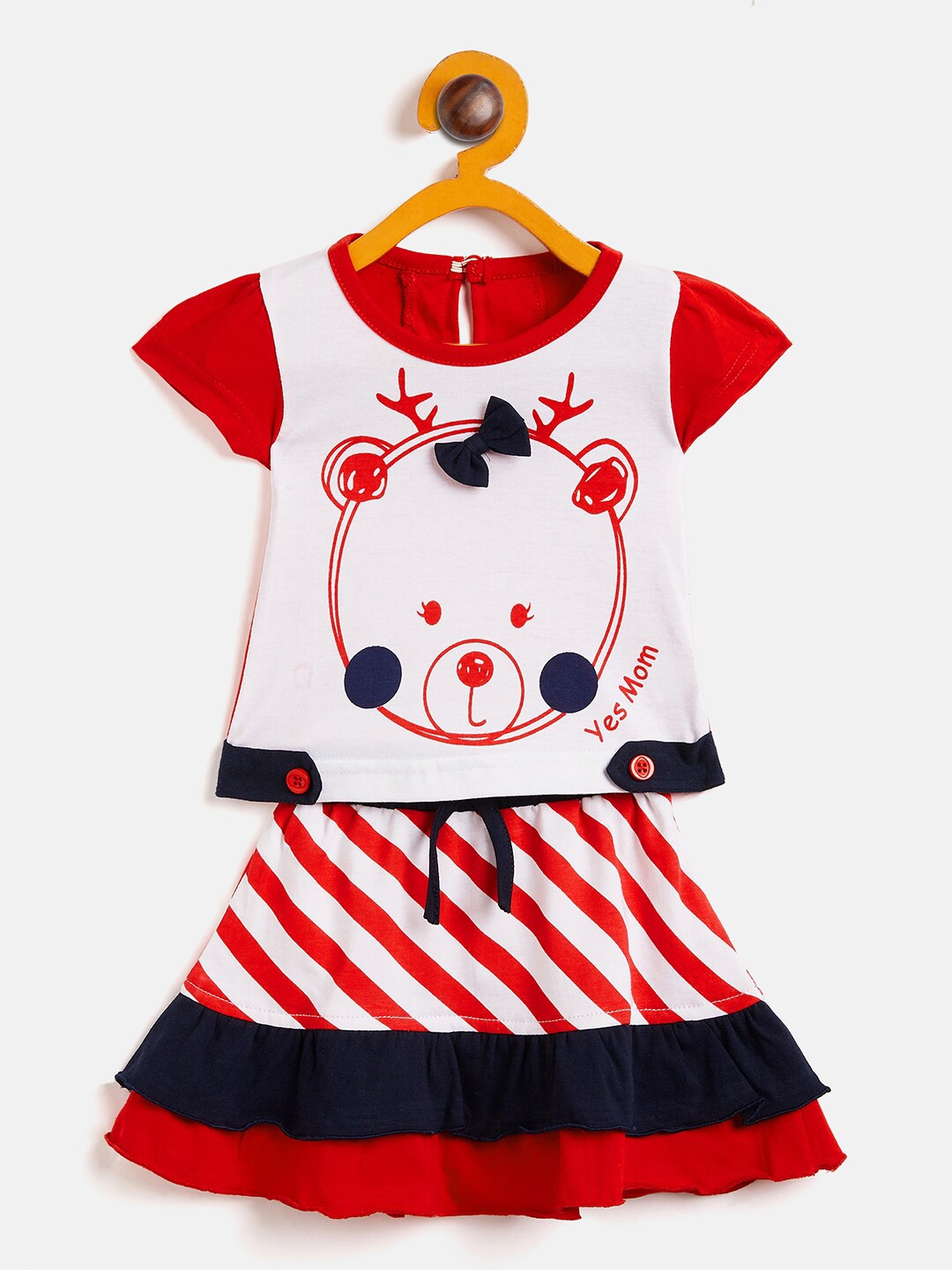 

Camey Girls Printed Top With Skirt, Red