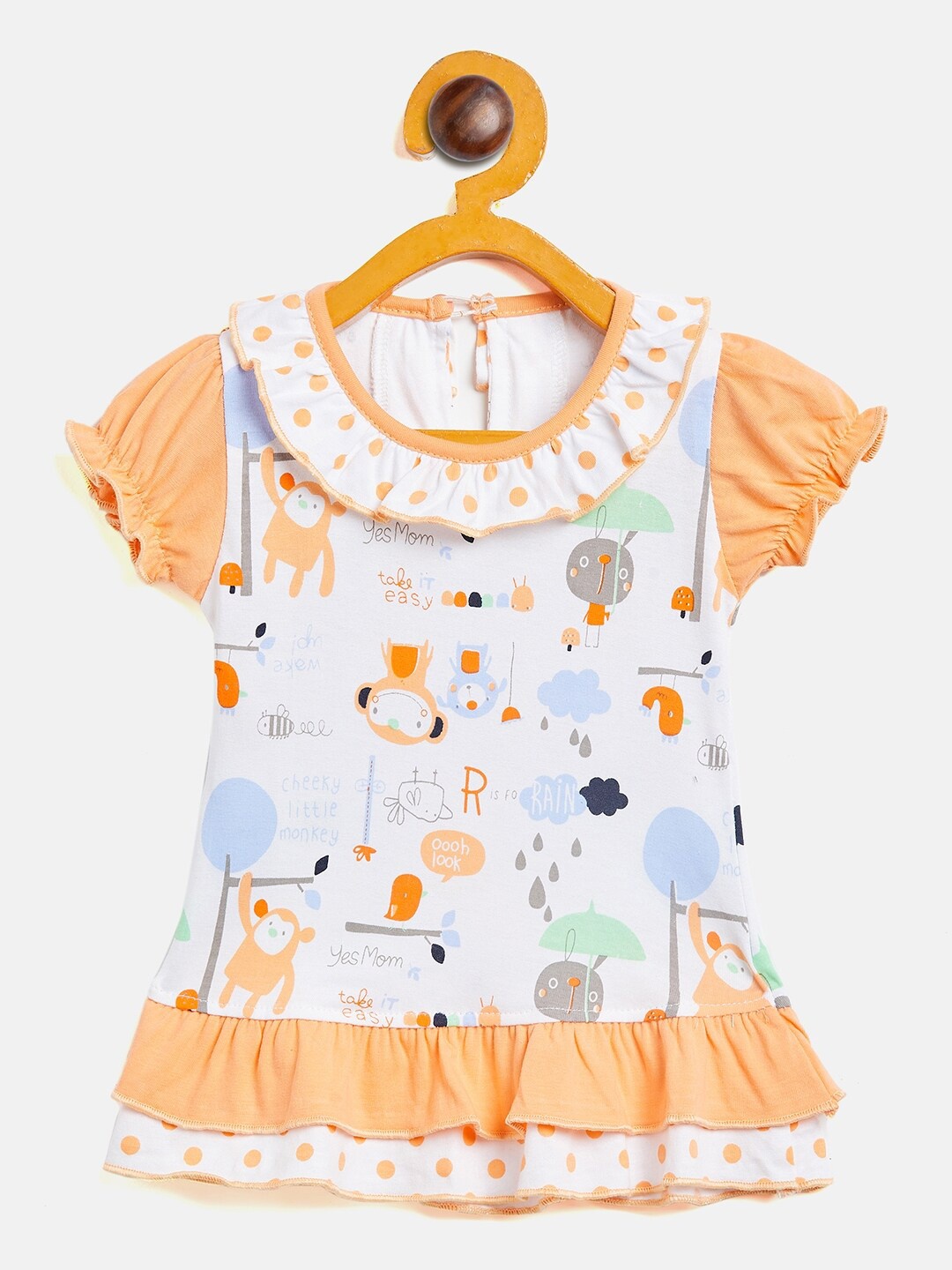 

Camey Girls Printed Cotton A-Line Dress, Orange