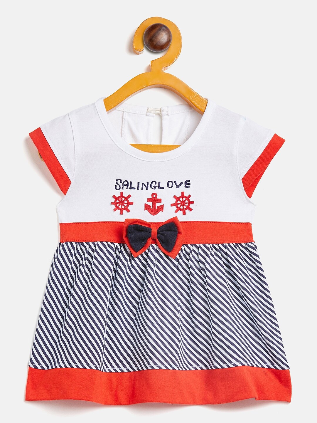 

Camey Infant Girls Striped Bow Fit & Flare Cotton Dress, White