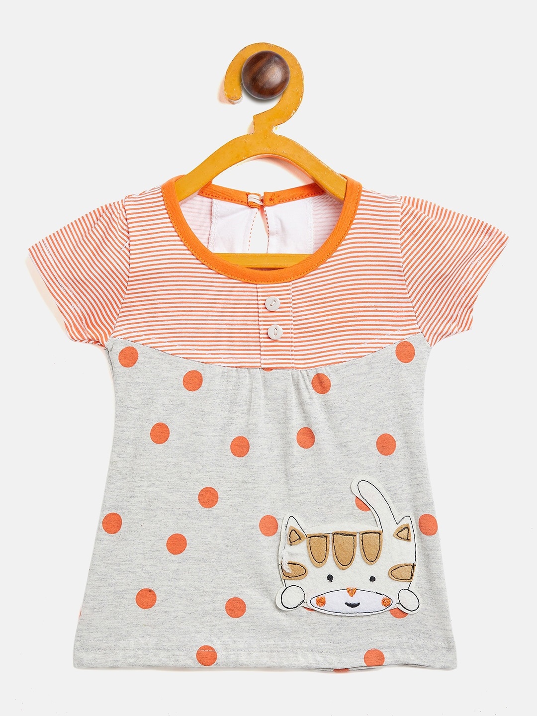 

Camey Infant Girls Polka Dots Printed Applique A-Line Cotton Dress, Orange