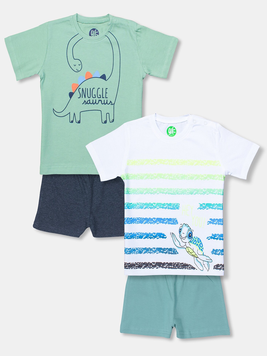 

YK Infant Boys Pack of 2 Printed Pure Cotton T-shirt with Shorts, White