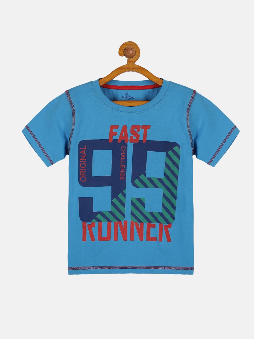 KiddoPanti Boys Typography Printed Pure Cotton T-shirt, Blue