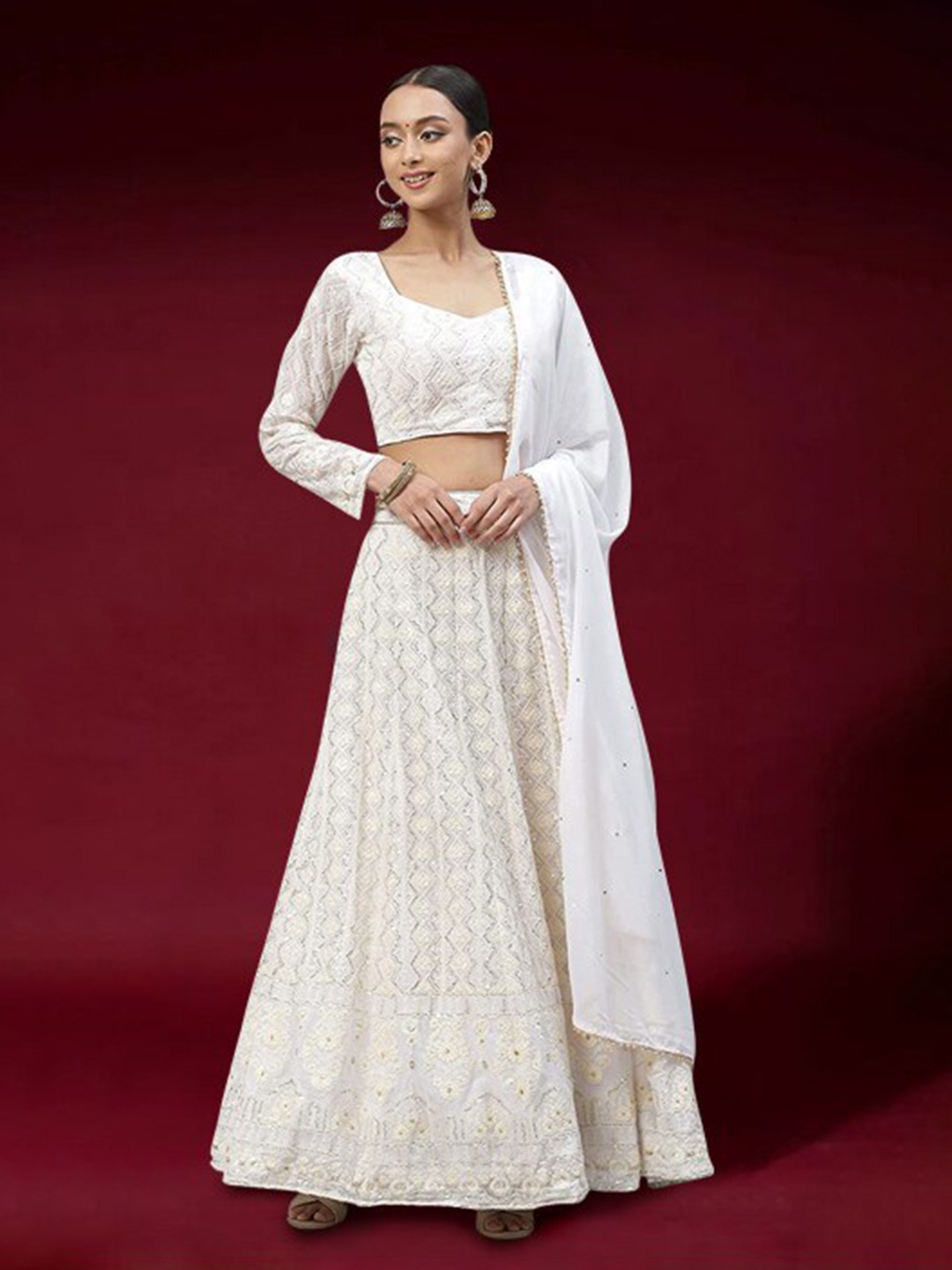 

Sarvayog Fashion Embroidered Sequinned Unstitched Lehenga & Blouse With Dupatta, White