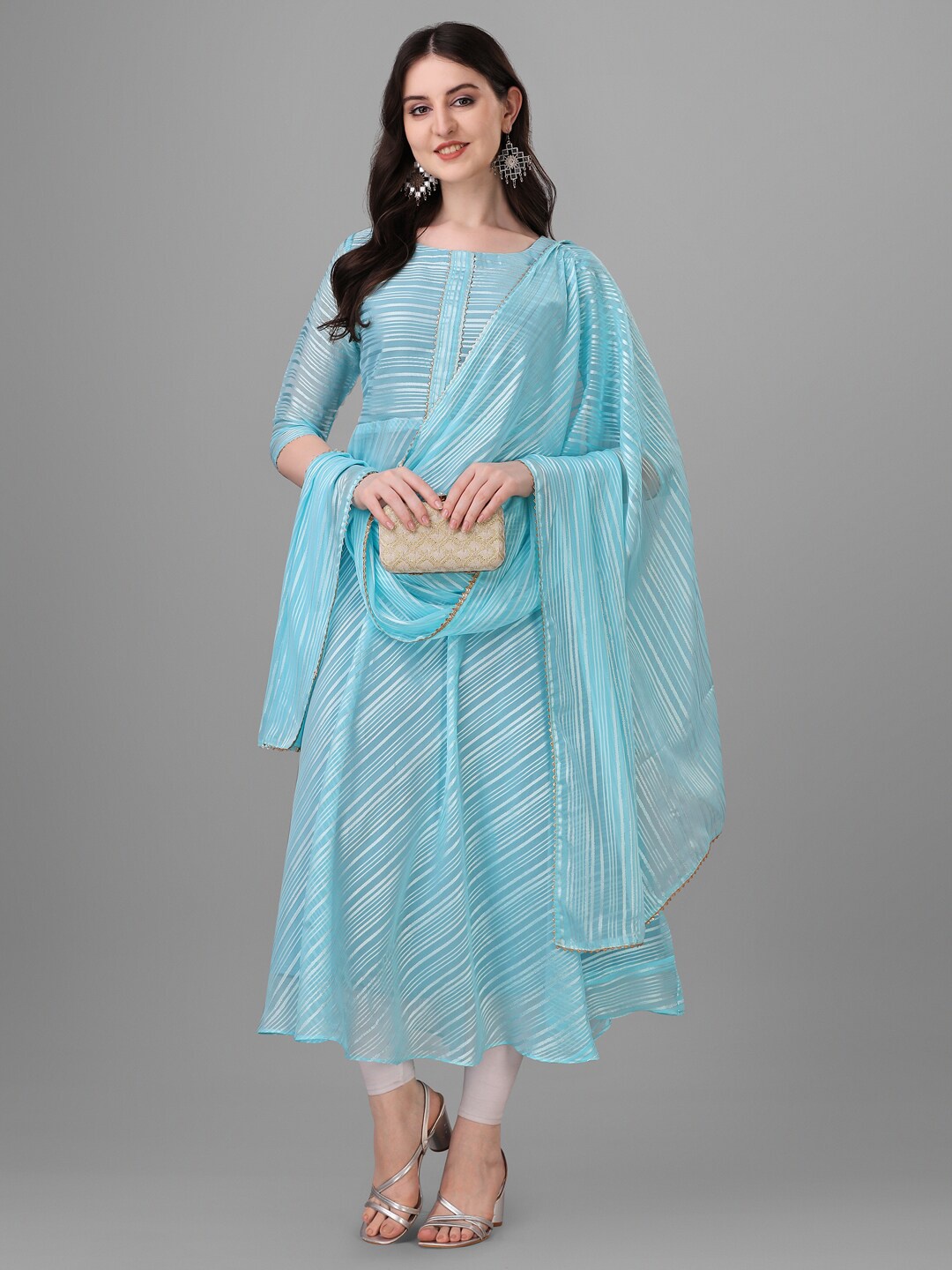 

PMD Fashion Leheriya Printed Georgette Anarkali Kurta With Dupatta, Turquoise blue