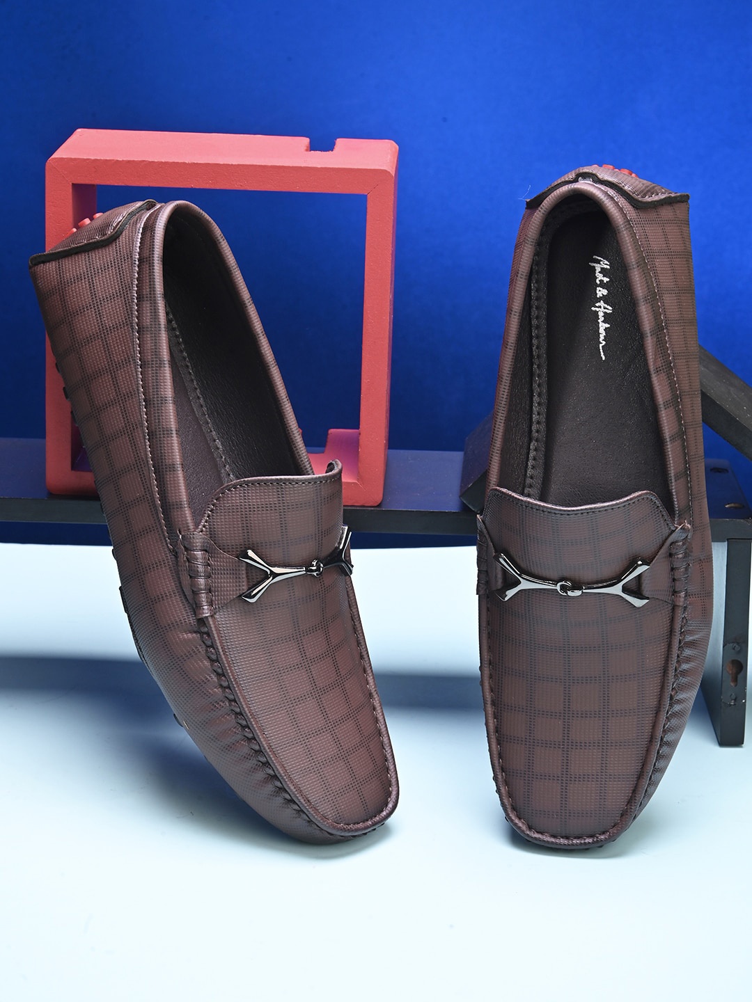 

Mast & Harbour Men Checked Horsebit Loafers, Brown