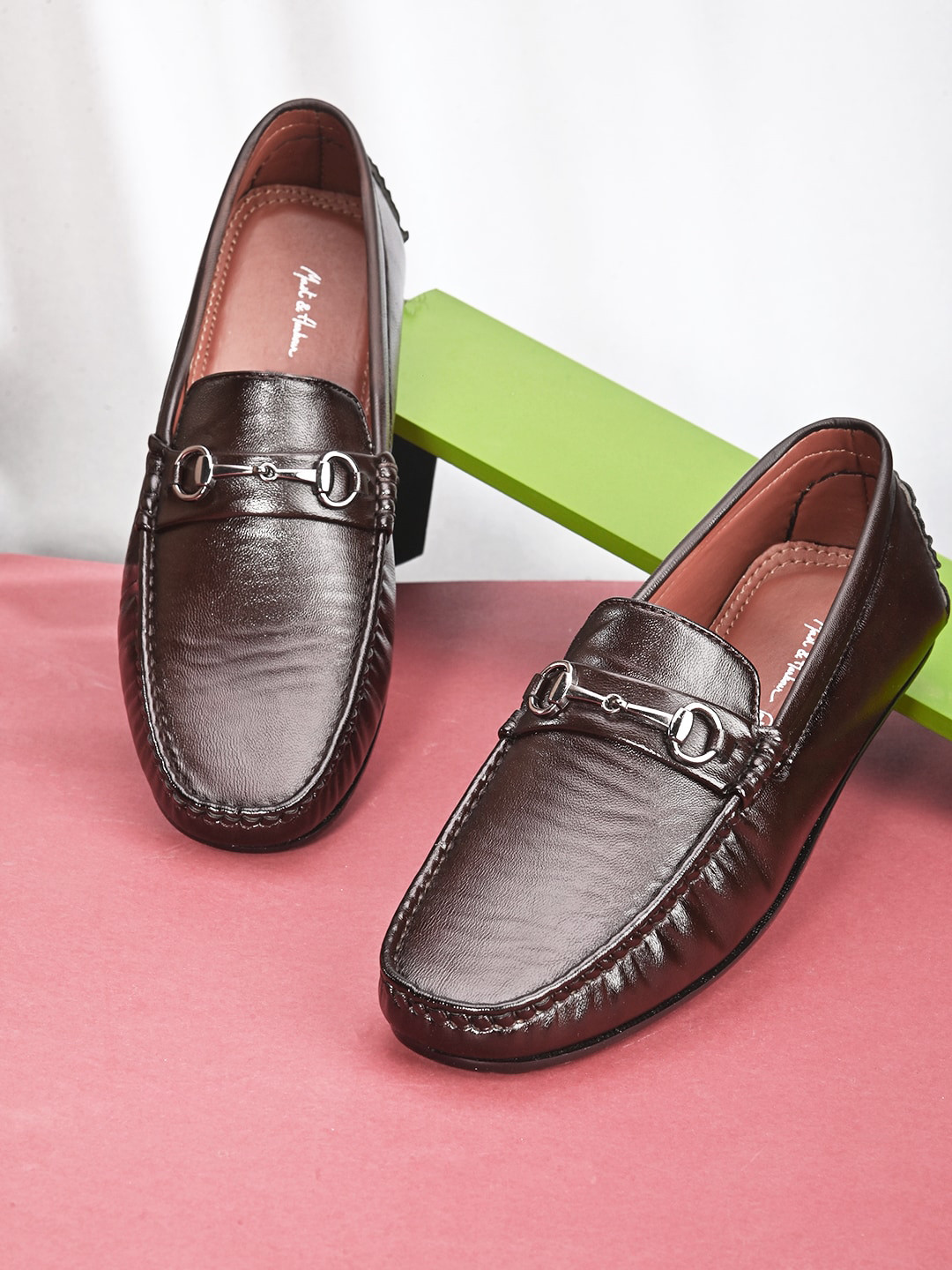 

Mast & Harbour Men Round Toe Textured Slip On Loafers, Brown