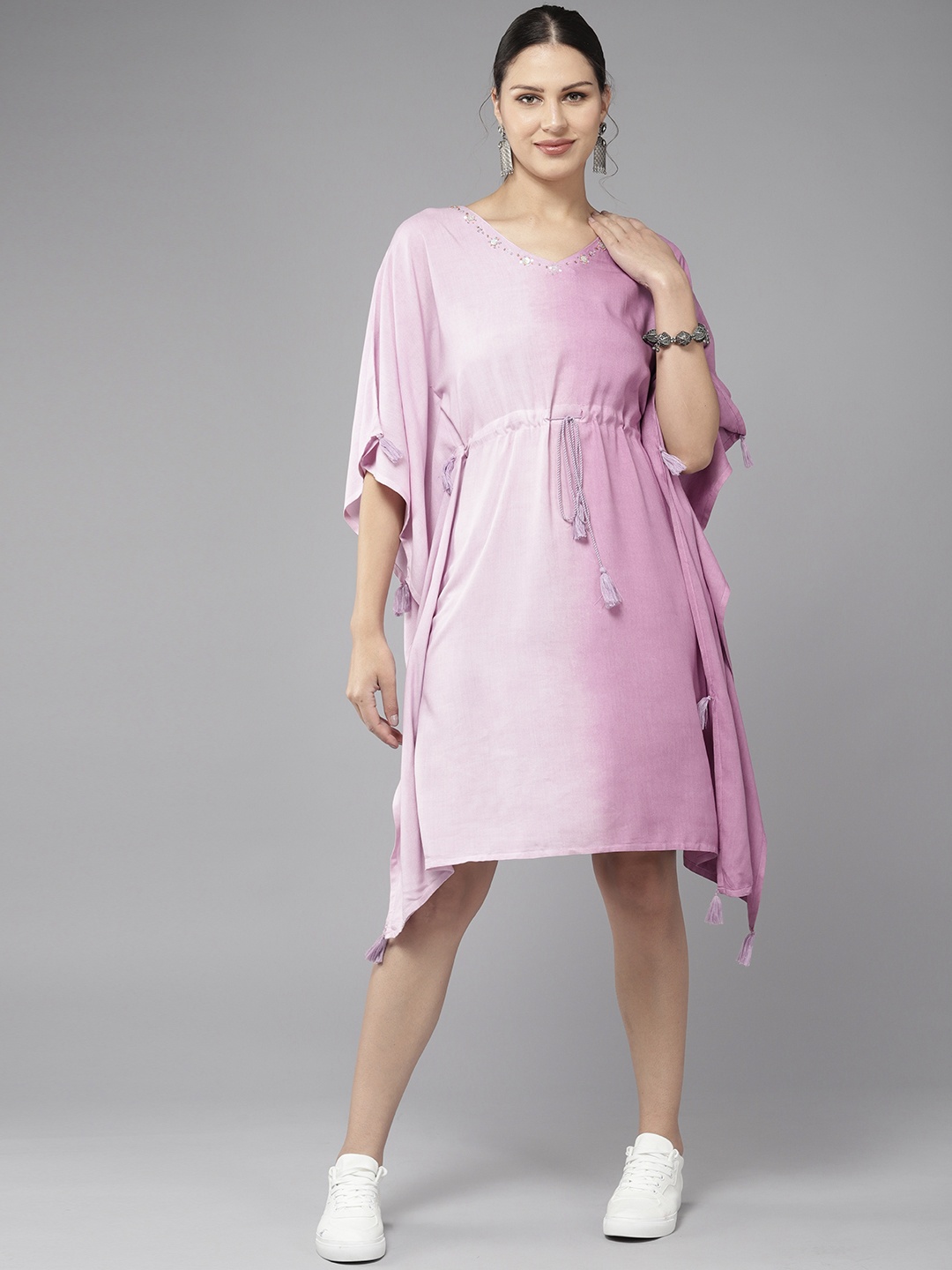 

INDYES Tie and Dye Dyed Kaftan Dress, Lavender