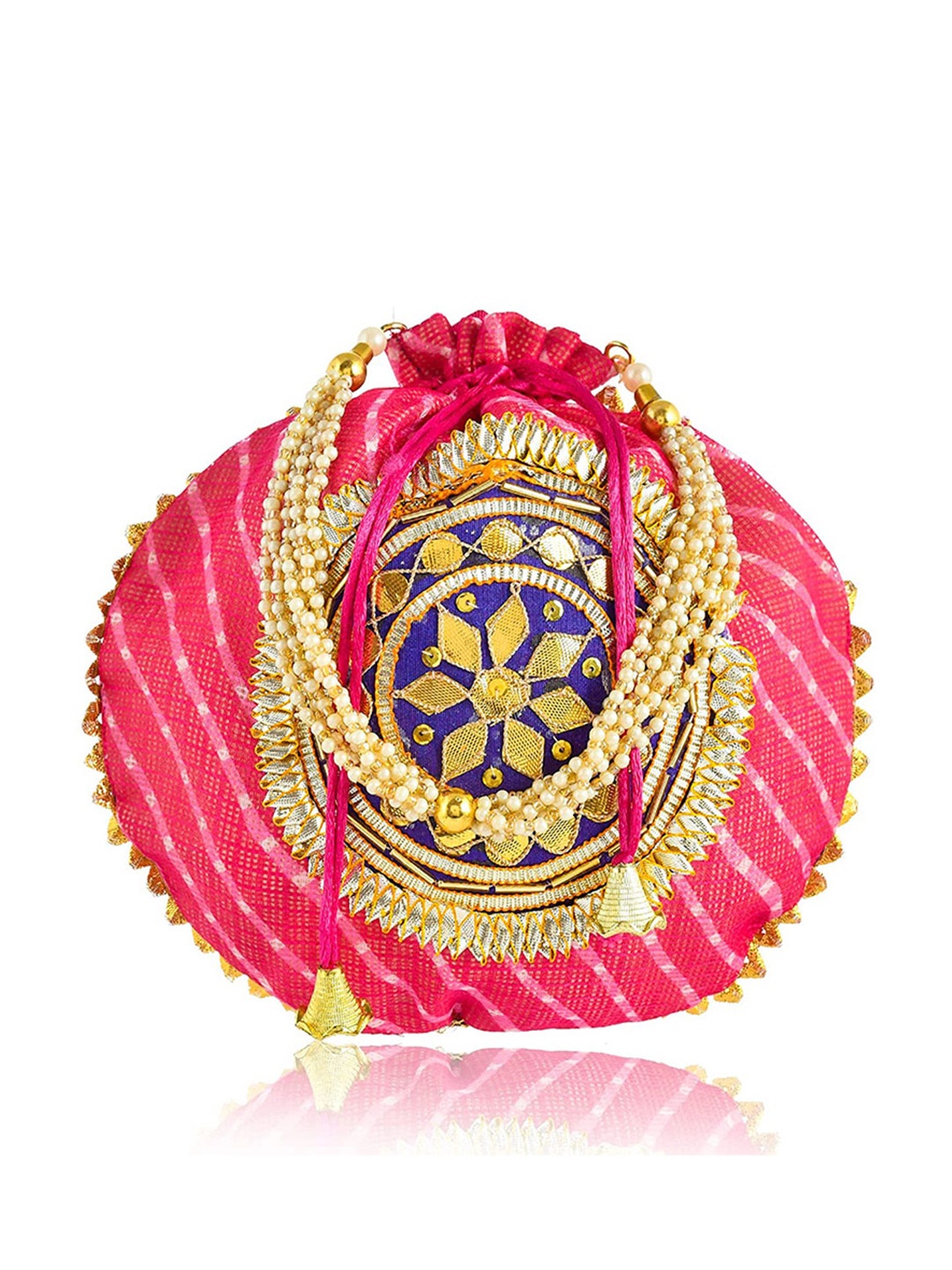 

Perpetual Women Embellished Fabric Potli, Pink