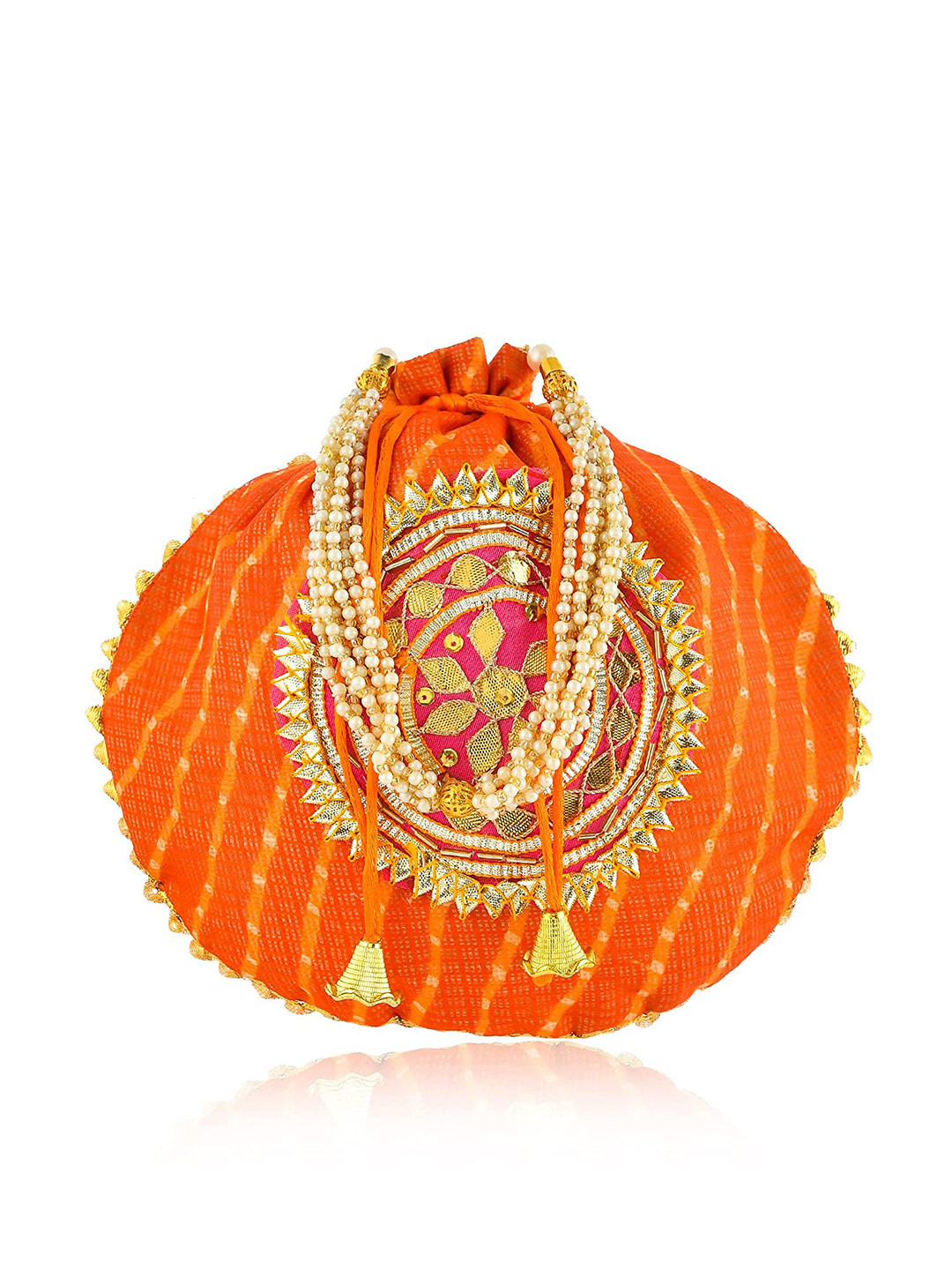 

Perpetual Printed Embellished Potli Clutch, Orange