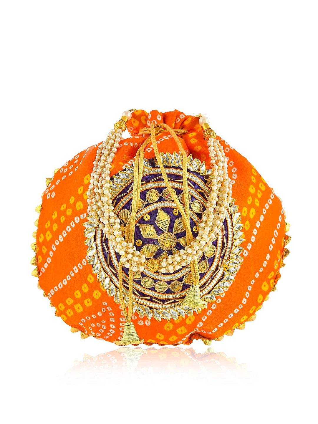 

Perpetual Women Embellished Fabric Potli, Orange