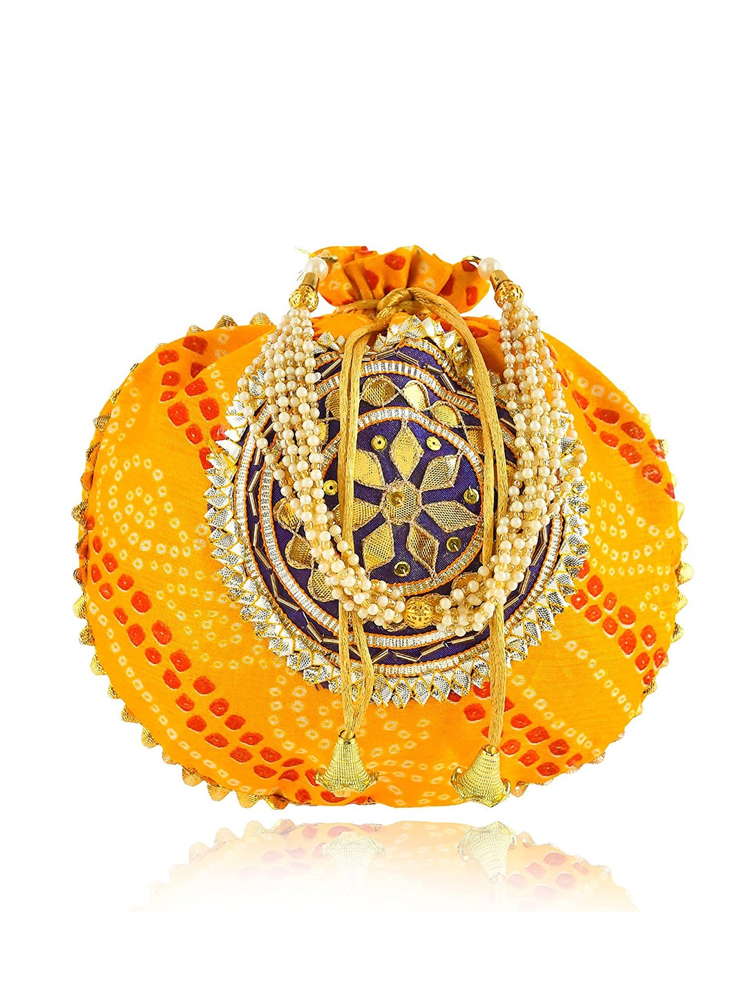 

Perpetual Women Embellished Fabric Potli, Yellow