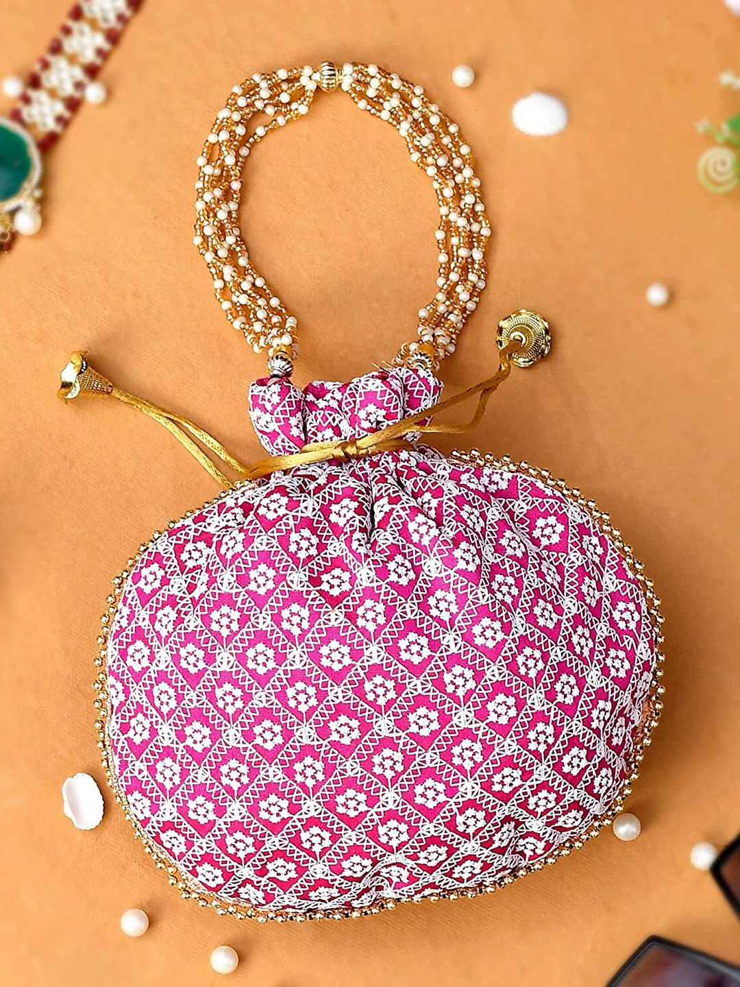 

Perpetual Embroidered Potli Clutch, Pink