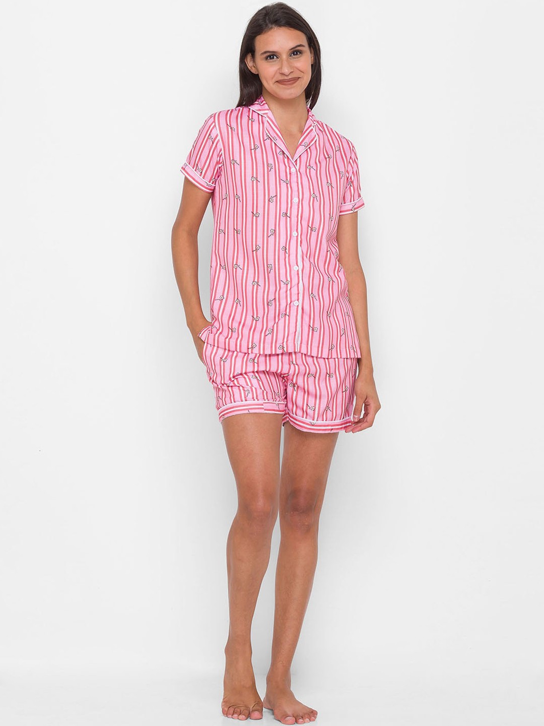 

NOIRA Floral Printed Night Suit, Pink