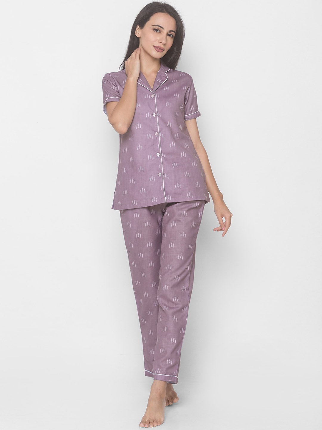 

NOIRA Floral Printed Night Suit, Purple