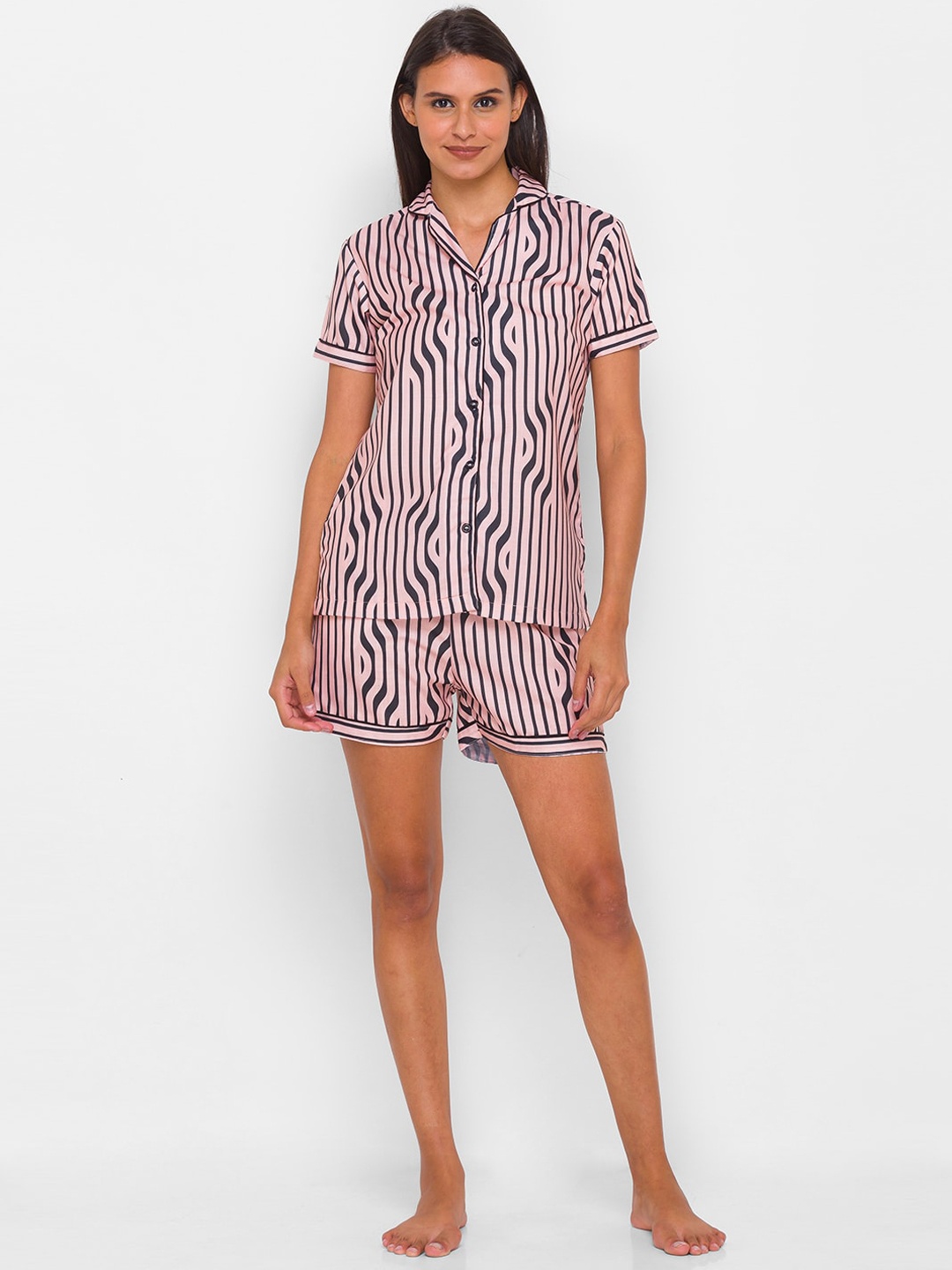 

NOIRA Striped Night Suit, Beige