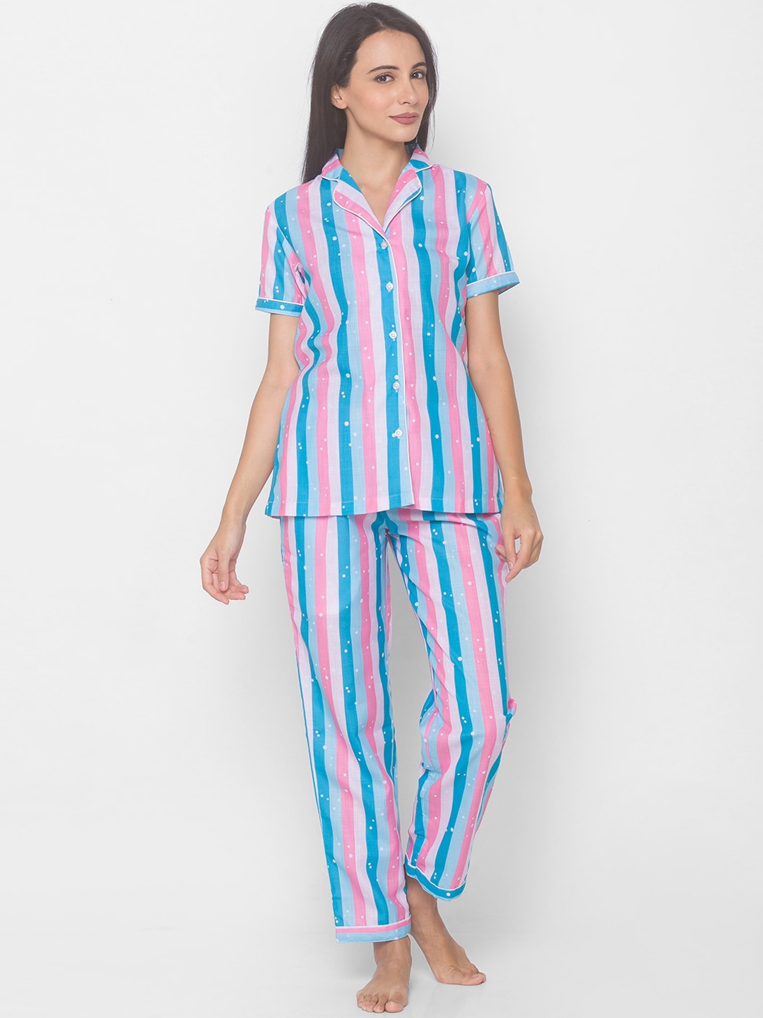 

NOIRA Striped Night Suit, Pink
