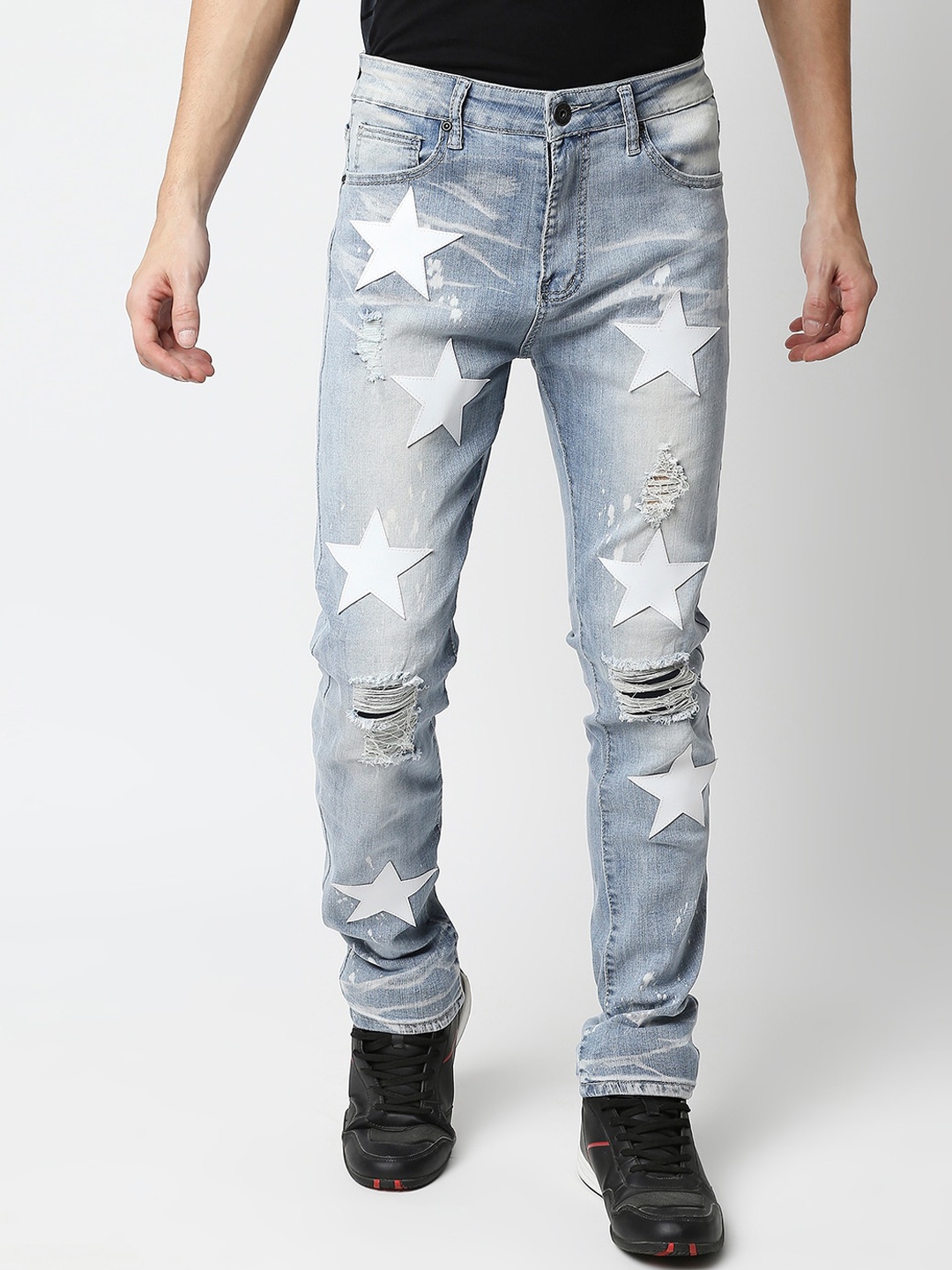 

WAIMEA Men Mildly Distressed Heavy Fade Slim Fit Stretchable Jeans, Blue
