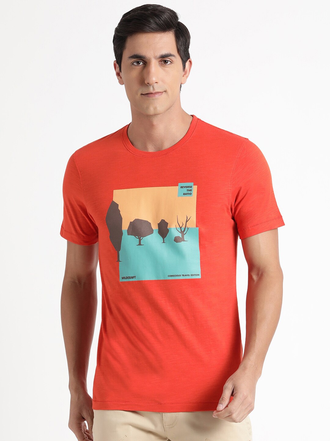 

Wildcraft Crew Neck Graphic Printed Pure Cotton Rapid-Dry Anti-odour Breathable T-shirt, Orange