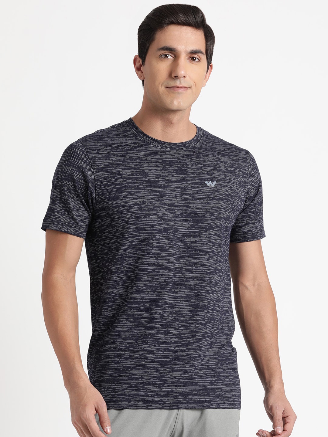 

Wildcraft Striped Round Neck T-shirt, Grey melange