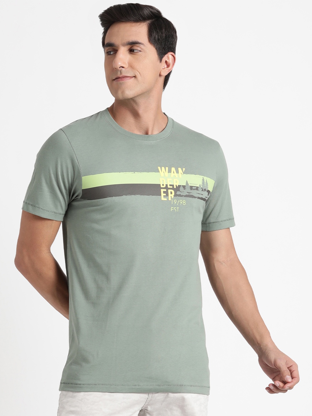 Wildcraft Typography Printed Rapid-Dry Pure Cotton T-shirt, Green