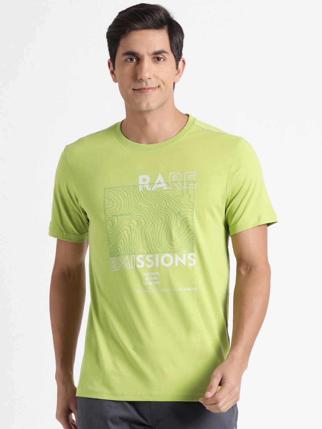 

Wildcraft Typography Printed Rapid-Dry Pure Cotton T-shirt, Lime green