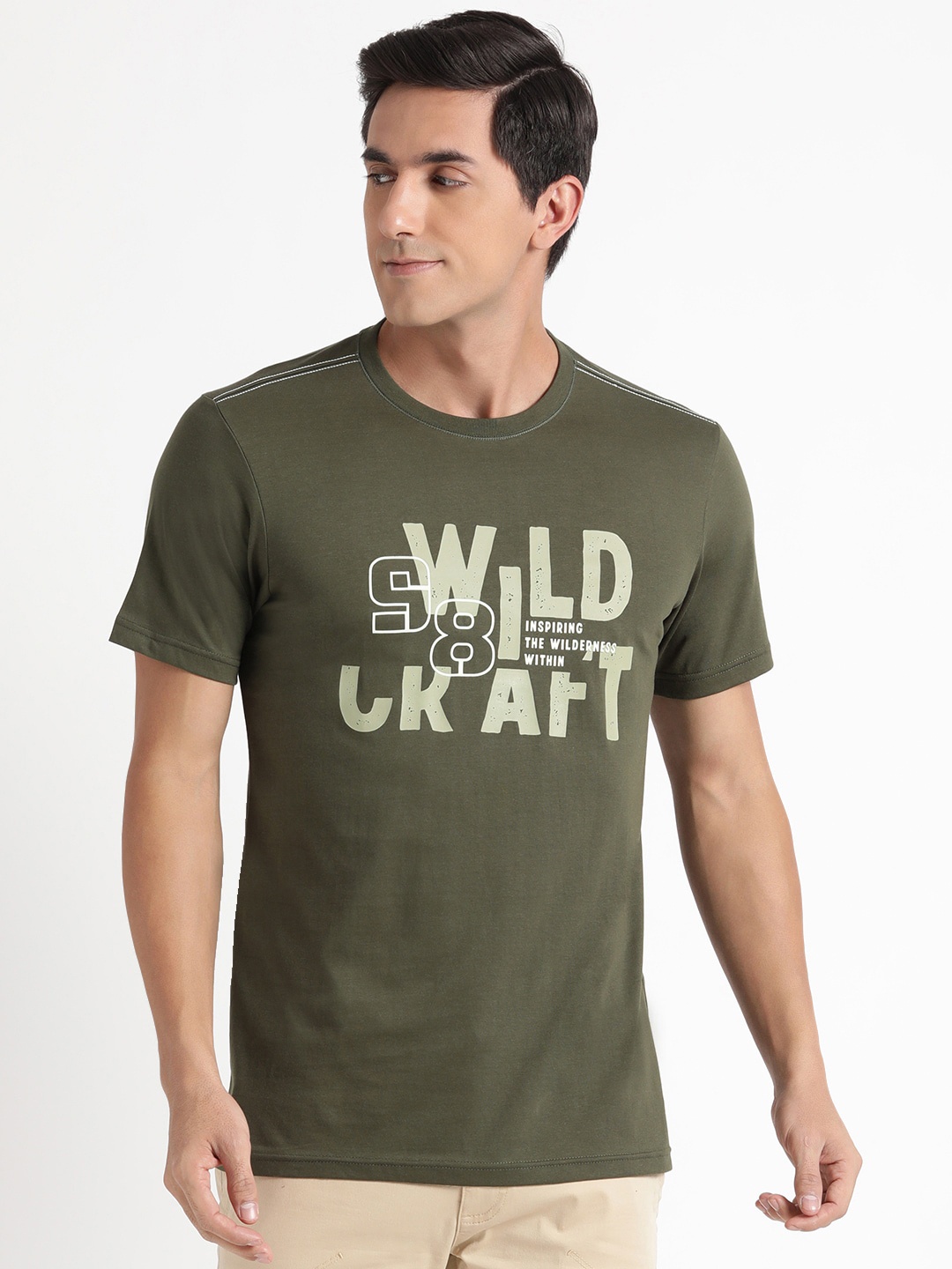 

Wildcraft Brand Logo Printed Cotton T-shirt, Olive