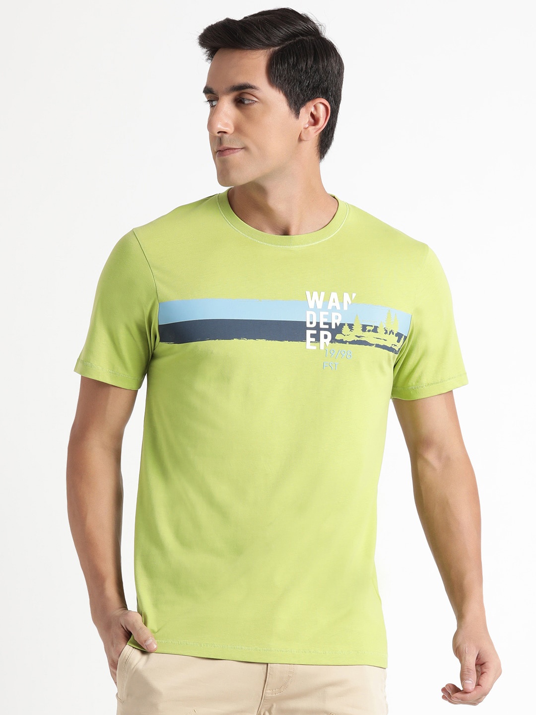 

Wildcraft Striped Rapid-Dry Pure Cotton T-shirt, Lime green