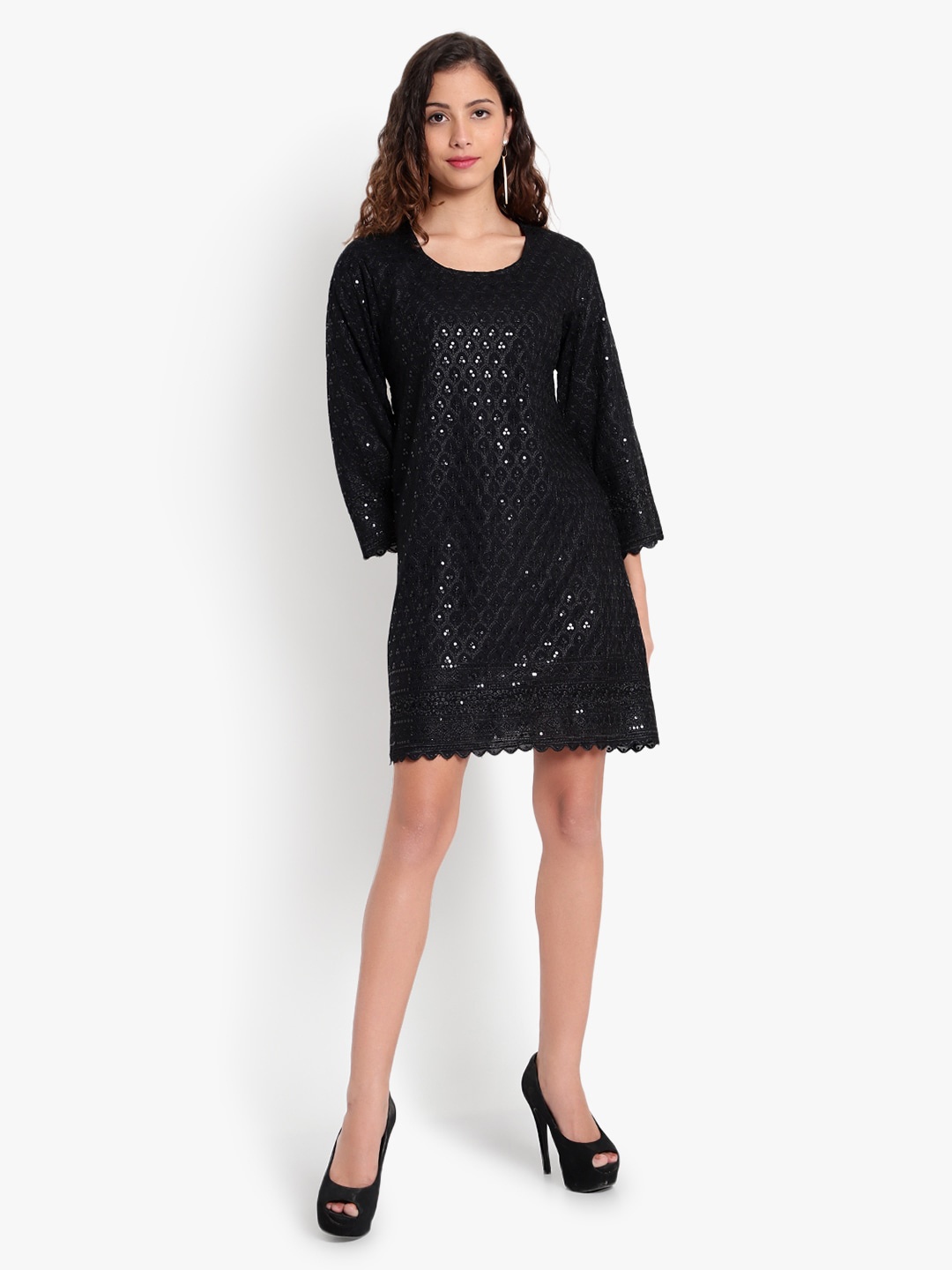 

Indietoga Embellished Sequinned A-Line Dress, Black