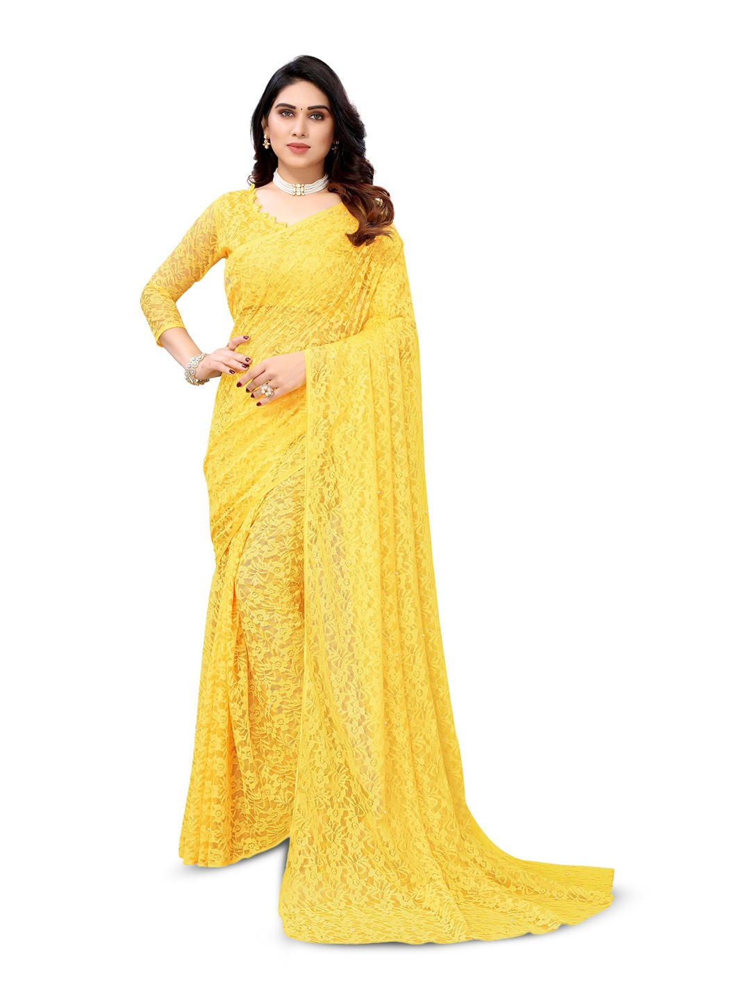 

KALINI Floral Woven Design Net Saree, Yellow