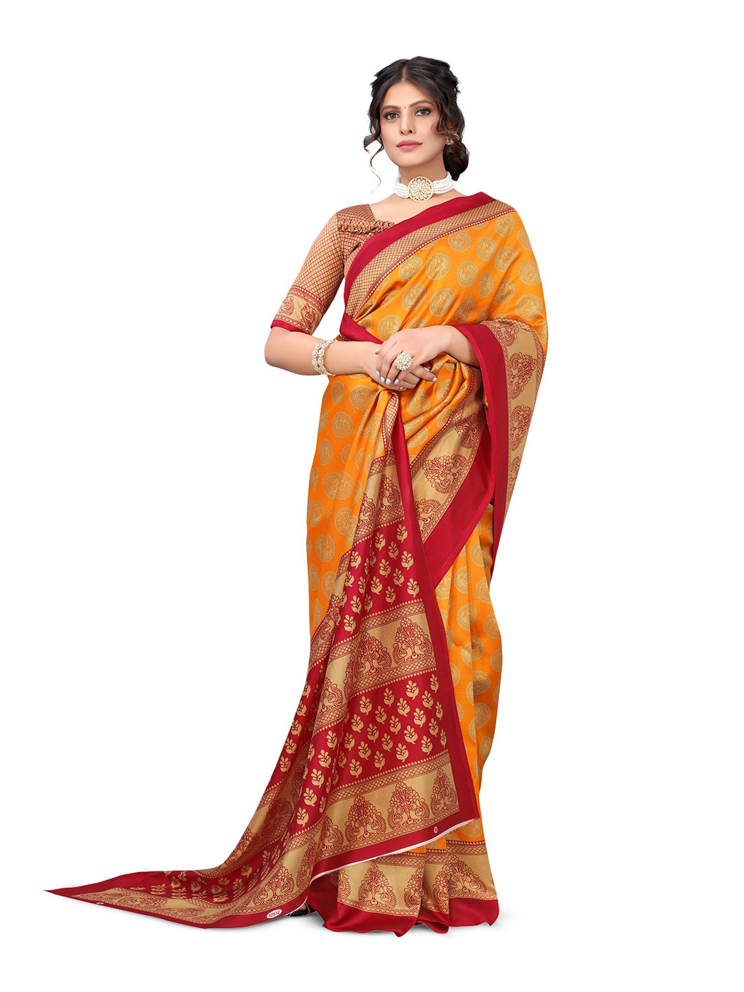 

KALINI Ethnic Motifs Woven Design Art Silk Saree, Mustard