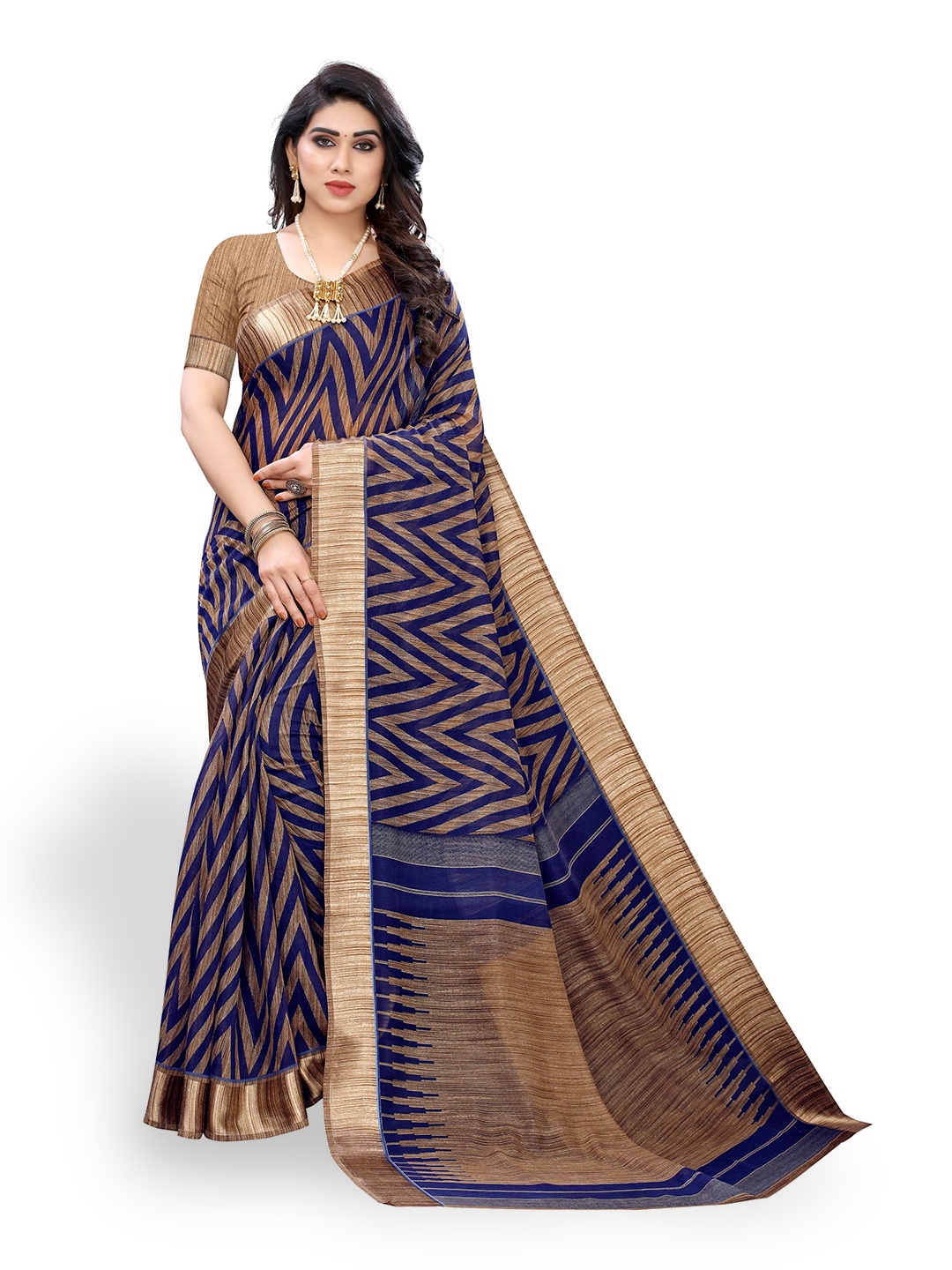 

KALINI Chevron Woven Design Saree, Navy blue