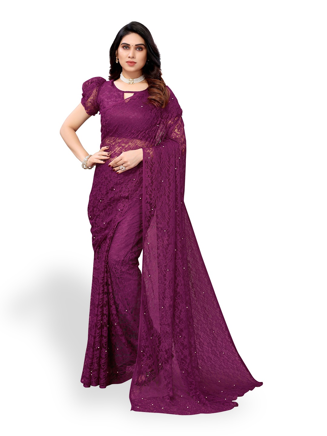 

KALINI Woven Design Beads & Stones Saree, Purple