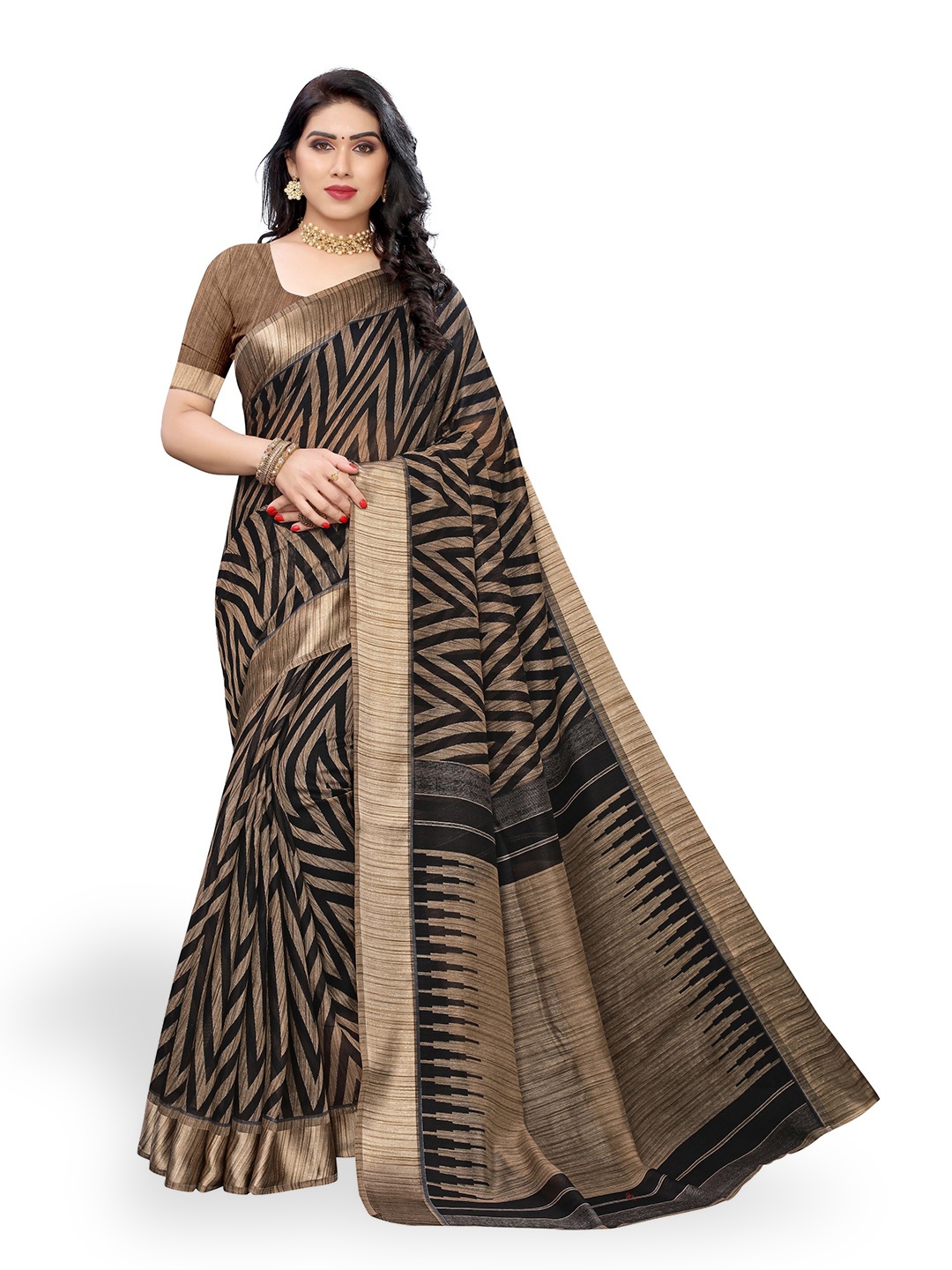 

KALINI Geometric printed Saree, Black