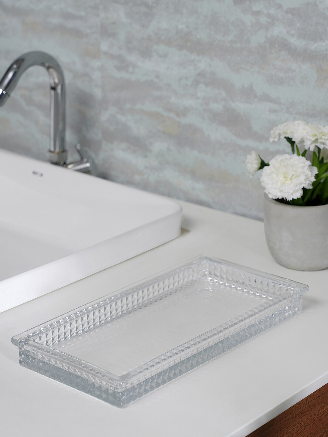 

Pure Home and Living Transparent Clear Diamond Textured Glass Tray