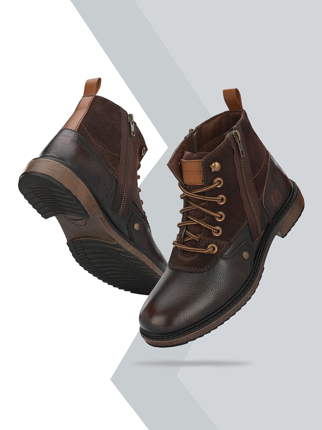 

MONDAIN Men Textured Genuine Leather Lightweight Biker Boots, Brown