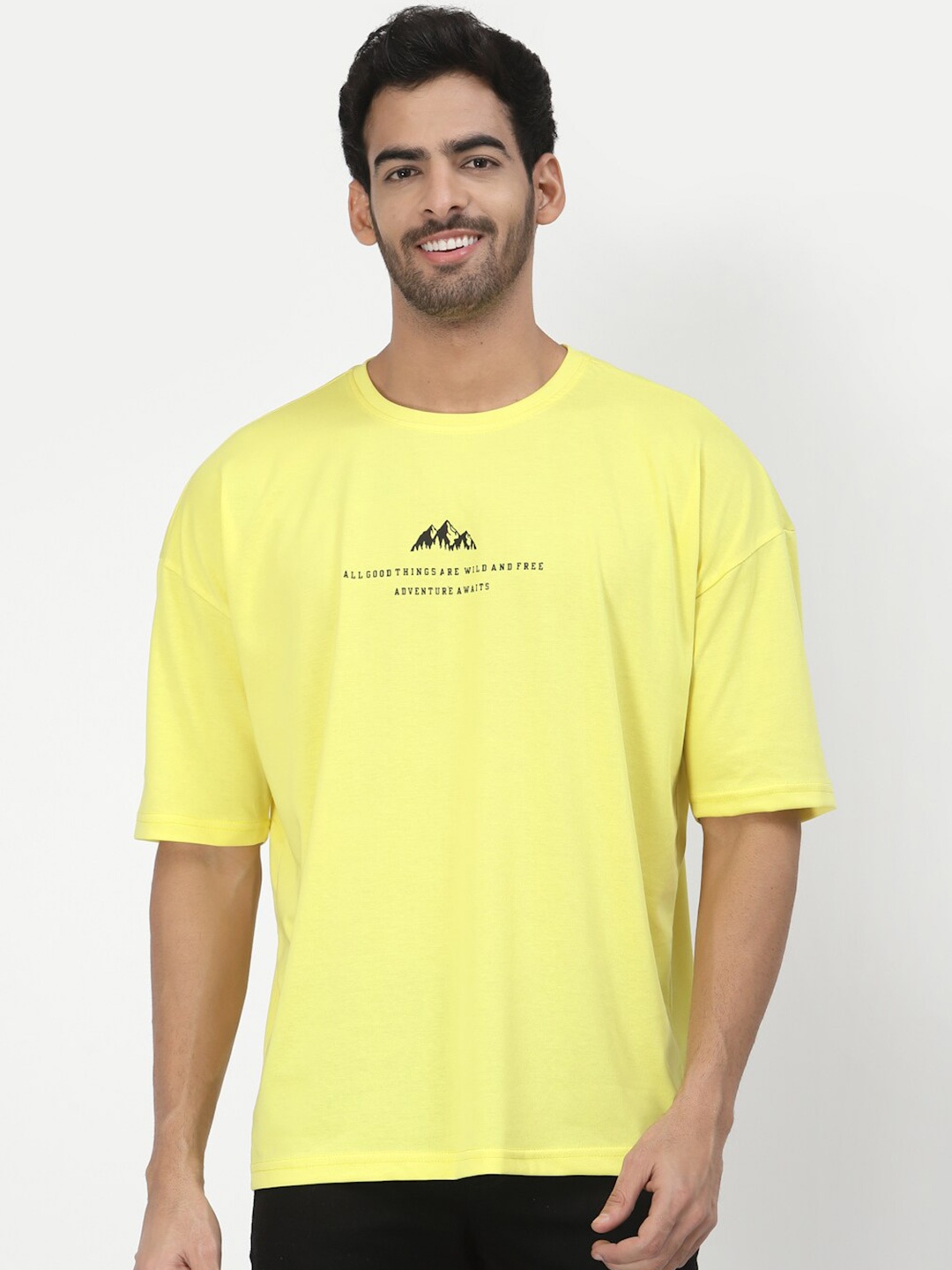 

PAUSE SPORT Men Typography Printed Cotton T-shirt, Yellow